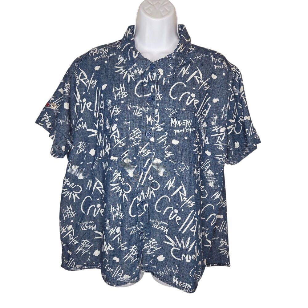 ​Disney Parks Cruella De Vil Short Sleeve Denim Chambray Button Down Shirt 1X